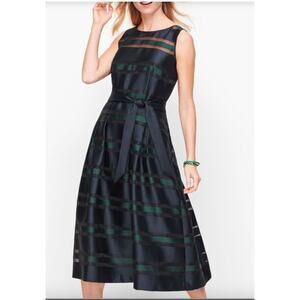 NWOT Talbots Sheer Stripe Fit & Flare Dress, Navy & Green, Sz 6, 199$